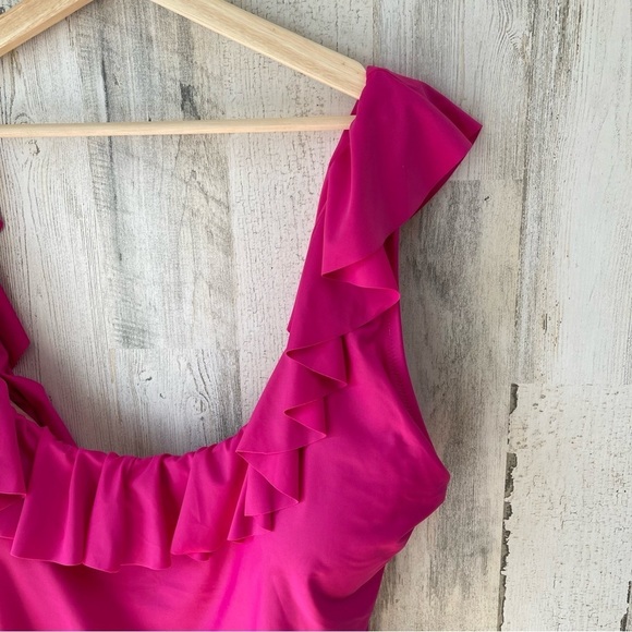 J. Crew Hot Pink Ruffle Scoopback One-Piece Swimsuit Bathing Suit Plus Size 24 - Picture 5 of 14